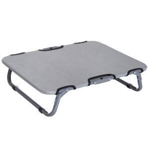 Udendørs hundeseng, foldbar, hævet hundeseng til små hunde, kølende kæledyrsseng med stålramme, kæledyrsseng til udendørs camping, 59 x 46 x 15 cm, grå