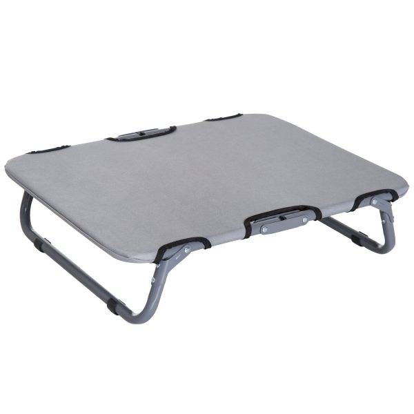 Udendørs hundeseng, foldbar, hævet hundeseng til små hunde, kølende kæledyrsseng med stålramme, kæledyrsseng til udendørs camping, 59 x 46 x 15 cm, grå