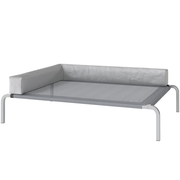 Udendørs hundeseng, hævet hundeseng til mellemstore hunde, med l-formet hynde, 110x75x30cm, lysegrå