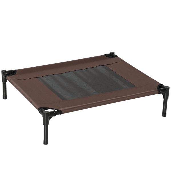 Udendørs hundeseng, hævet hundeseng til mellemstore og store hunde, robust kæledyrsseng med vaskbart net, katteseng, kæledyrsseng til udendørs camping, 76 x 61 x 18 cm, brun