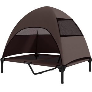 Udendørs hundeseng med tag, hævet hundeseng til store hunde, 91 x 76 x 90 cm, kaffe
